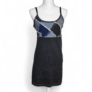 Erica Brooke Womens VTG Y2K Patchwork Denim Fitted Tank Mini Dress Sz S 90s